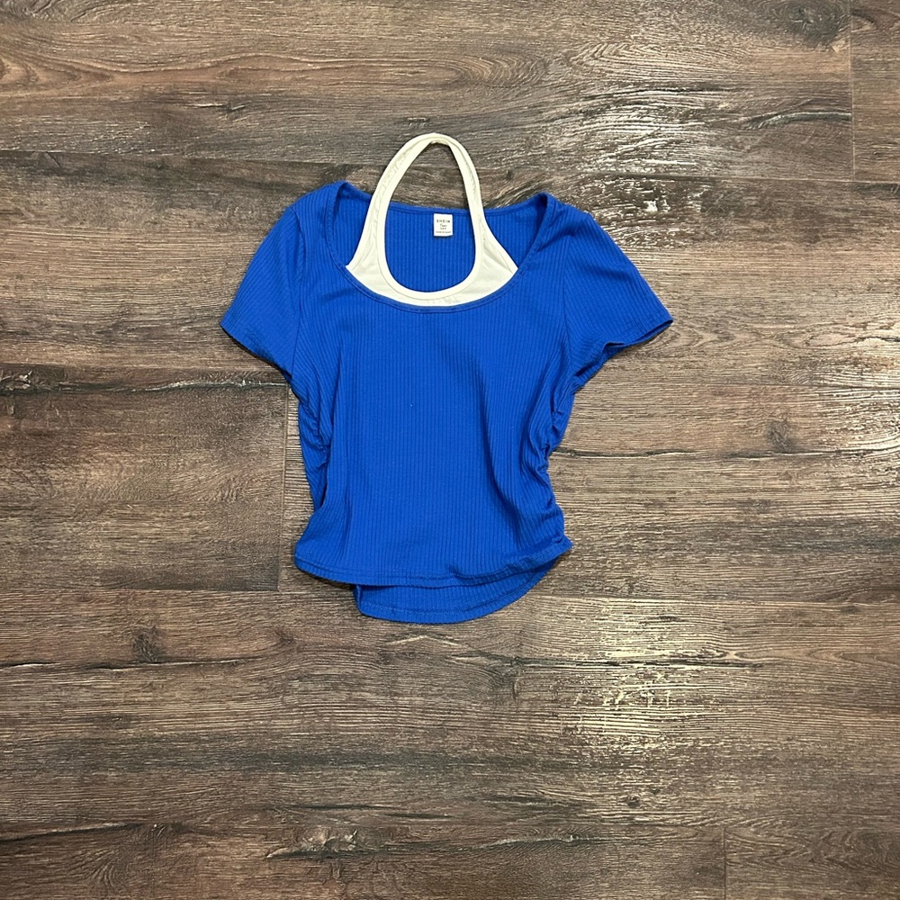 Blue Ribbed Women's Top - Picture 2 of 3